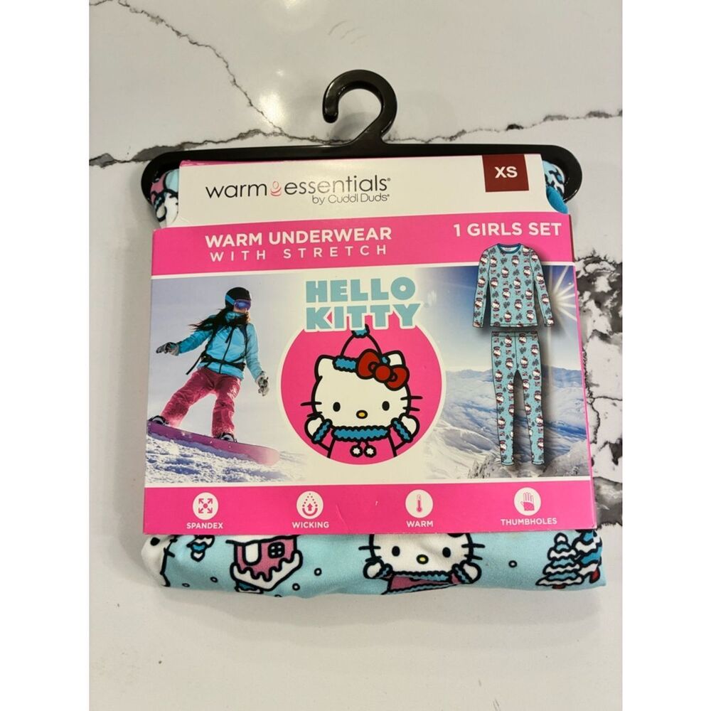 Cuddl Duds Hello Kitty Girls Thermal Set - Light Blue and Pink
